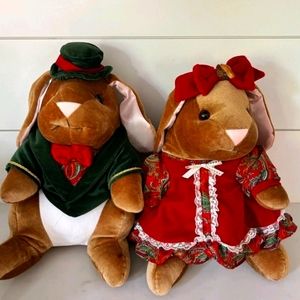 Victorian Velveteen Stuffed Rabbits ( Boy ) Tuxedo Top Hat (Girl) Dress